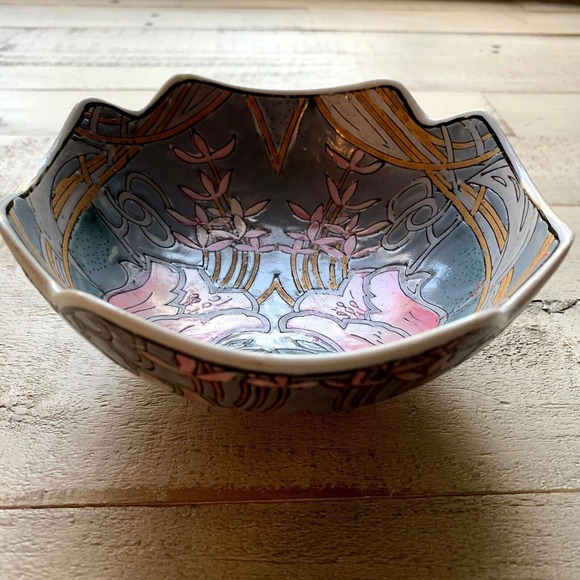 VTG Macau Chinese Porcelain Bowl Painted‎ Scalloped Square Decorative Candy 6” - Picture 6 of 11